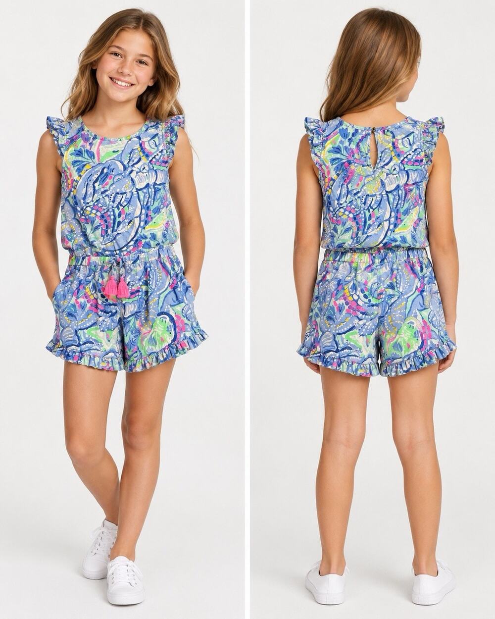 Lilly Pulitzer Girls Little Azel Romper XL 12-14 Get Trunky Elephant Print